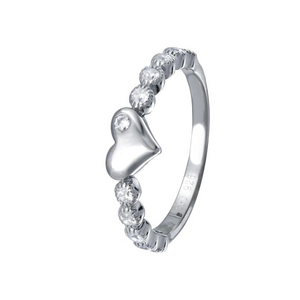 Silver 925 Rhodium Plated CZ Heart Bubble Shank Ring