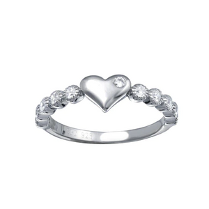 Silver 925 Rhodium-Plated CZ Heart Bubble Shank Ring