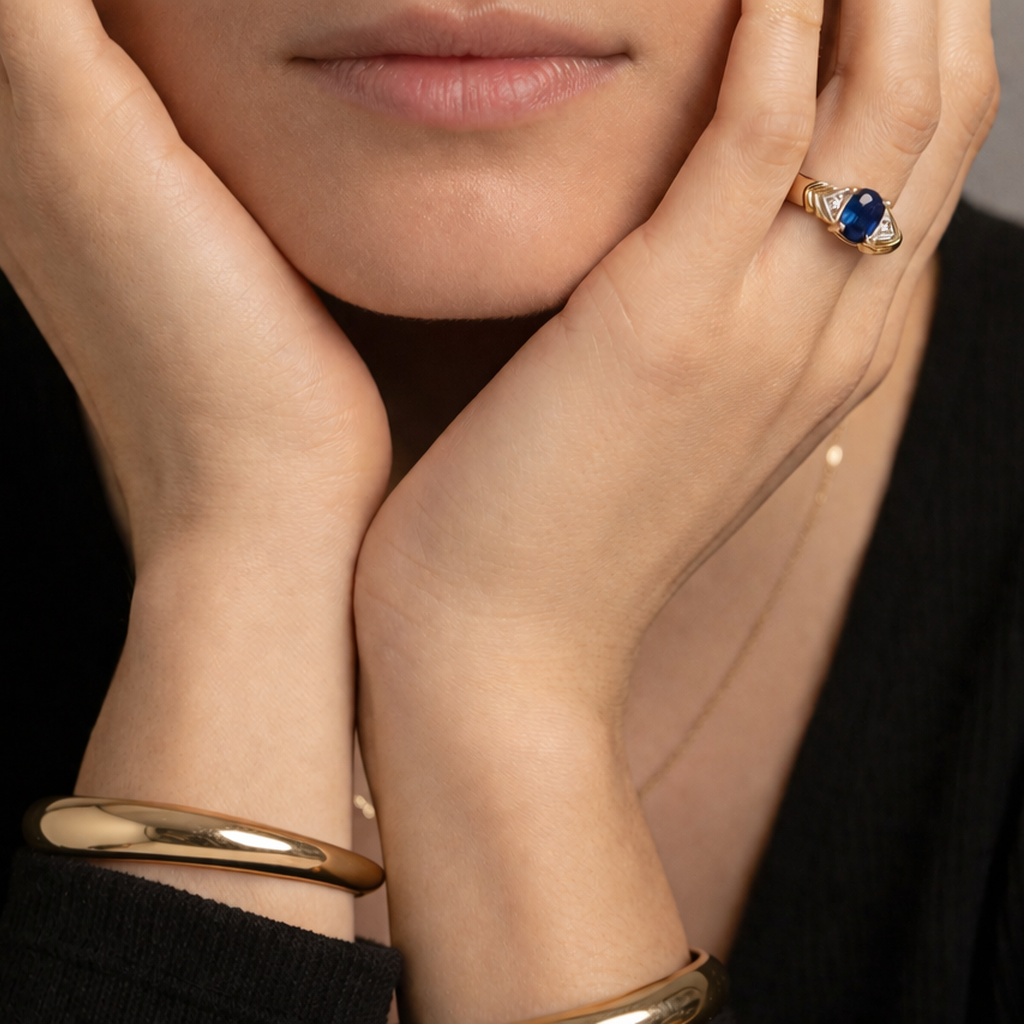 10K Yellow Gold Ring with Oval Sapphire and Diamonds