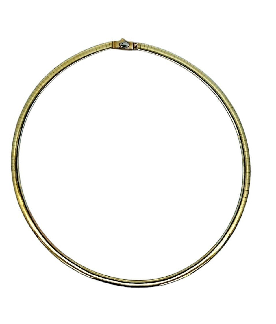 Two-tone Yellow and White Gold Omega Necklace. 14k, 18.2gr