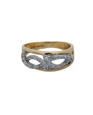 Two-tones Yellow And White Gold Infinity Style setting with 20 Diamond Ring. TDW: 0.15ct, SI, GH, 18k 5.2gr