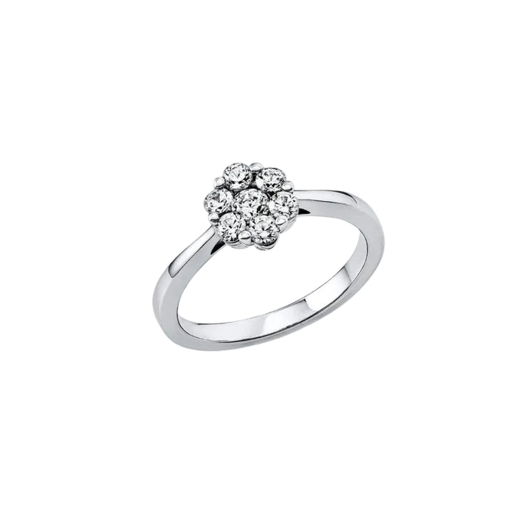 18K White Gold Flower Style Diamond Ring. TDW: 0.21ct VS F-G