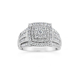 White Gold Triple Layer Halo Diamond Ring. 10k  4.3gr TDW: 1.00ct, VS FG