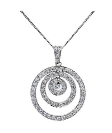 White Gold Diamond Eternity Halo Pendant Necklace. 18k, 5.2gr, 69 Diamonds. TDW: 0.72ct