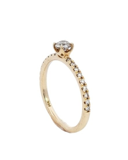 Yellow Gold Engagement Solitaire Diamond Ring. 14k Centre Stone Natural Round Diamond 0.3ct SI H. TDW: .5ct