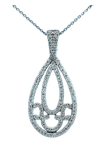 White Gold Pear Shape Floral Pave Diamond Pendant. 18k 5gr TDW: 1.14ct