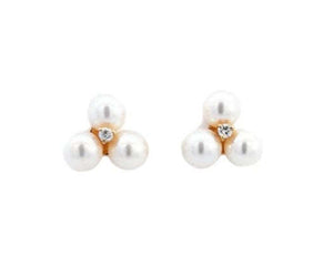 Earrings with three Natural Fresh Water Pearls and one Diamond in center 14k 0.02ct each