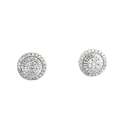 White Gold Flower Style Diamond Earrings with Screw Backing. 14k 1.6gr. TDW: 0.63ct