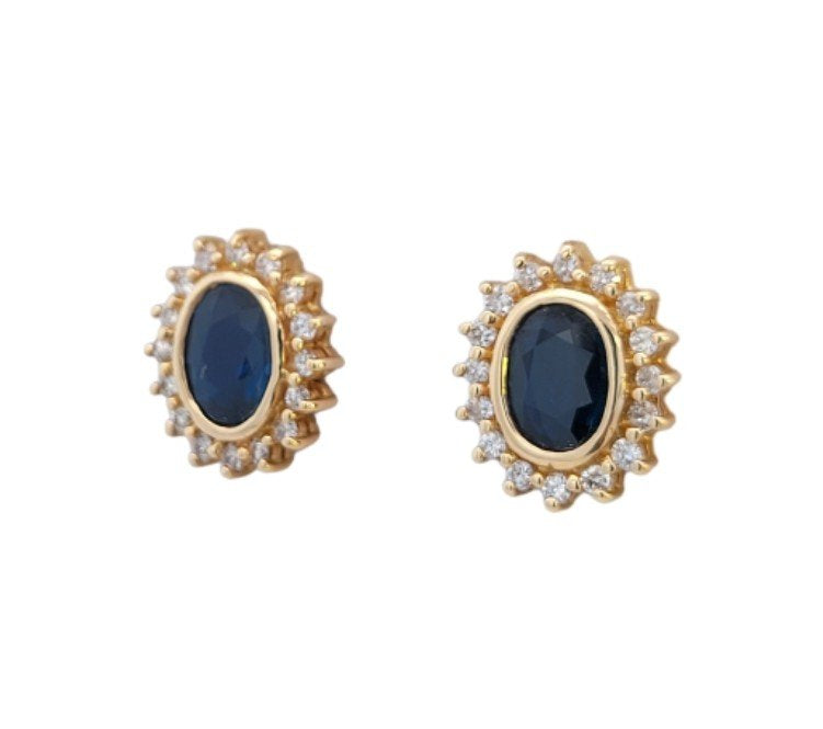 Yellow Gold  Sapphire and Diamond Earrings Sapphire: Oval Cut 6.7x4.8x3.1mm S: 1.6ct; Diamond: Round Cut VS-SI GH TDW: 0.48ct, 18k, 4.26gr.