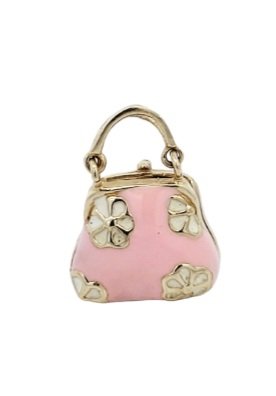 Yellow Gold Enamel Purse Kids Pendant. 14k, 2.9gr