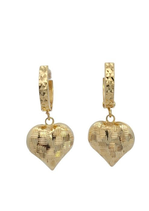 Yellow Gold Drop Heart Earrings. 18k, 3.05gr
