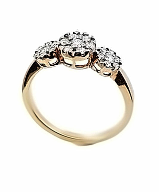 Rose Gold Triple Flower Style Diamond Ring. 18k, 3.25gr, 0.47ct