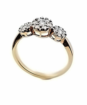 Rose Gold Triple Flower Style Diamond Ring. 18k, 3.25gr, 0.47ct