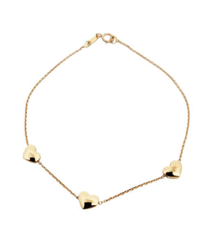 Yellow Gold Bracelet with 3 Hearts. 18k, 3.14gr, 7.5