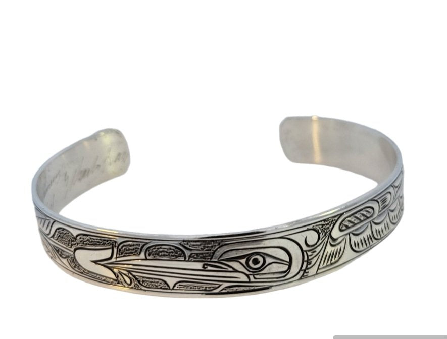 Sterling Silver First Nation Art Bangle Bracelet. 925, 13.5gr