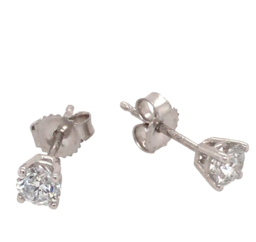 White Gold Solitaire Diamond Earrings. 14k, TDW: 0.20ct, I G