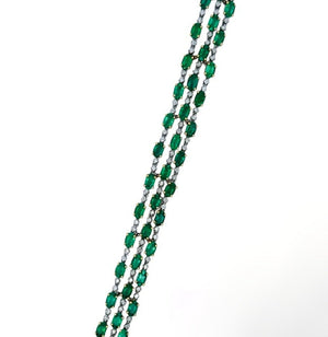 Two-tones Emerald Diamond Bracelet Three Rows Natural Emerald. TEW: 13.4ct  114 Round Diamond TDW:1.02ct VS GH