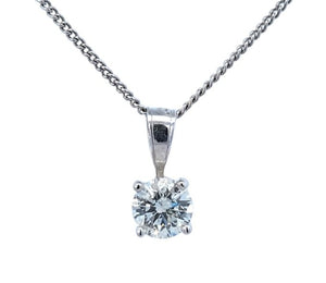 Certified White Gold Round Cut Diamond Solitaire Pendant. 14k, 0.5gr, 0.51ct, I1, H-I, #GSL 527212