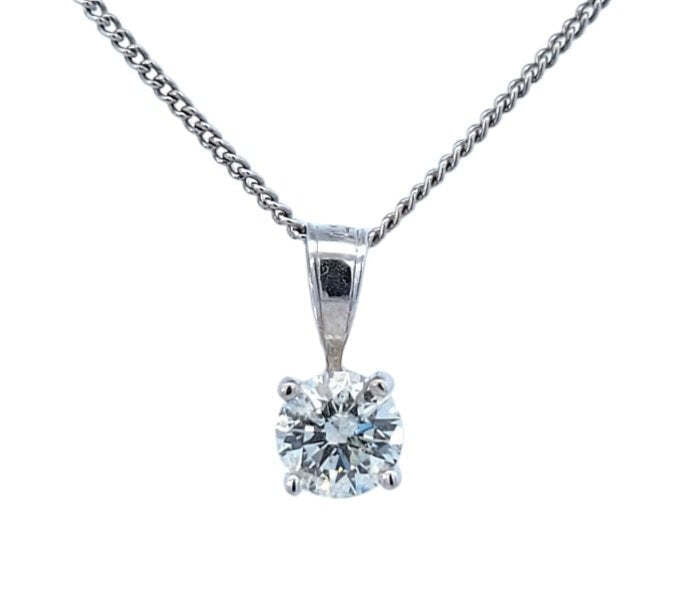 Certified White Gold Round Cut Diamond Solitaire Pendant. 14k, 0.5gr, 0.51ct, I1, H-I, #GSL 527212