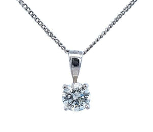 Certified White Gold Round Cut Diamond Solitaire Pendant and Chain. 14k, 0.51ct, I1, H-I, Lase Print #GSL 527212