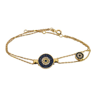 Yellow Gold Bracelet with Two Evil Eyes. 18k, 3.4gr