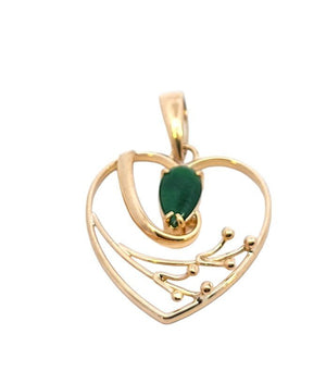 Yellow Gold Heart Pear Shape Jade Pendant.