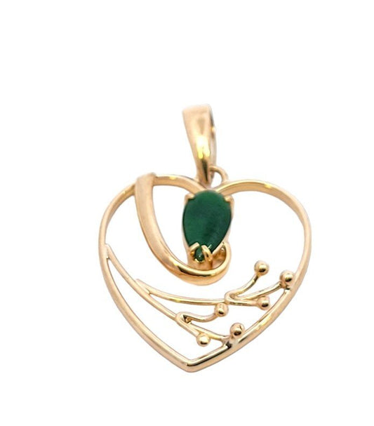 Yellow Gold Heart Pear Shape Jade Pendant.