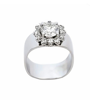 White Gold Floral Wide Diamond Ring.  18k, C: 0.7ct, TDW: 1ct, VS1-2, EF
