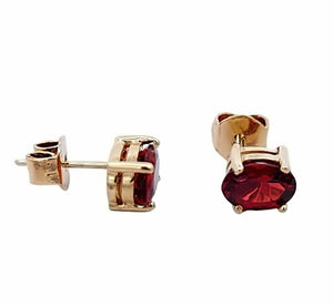 Yellow Gold Oval Shape Garnet Stud Earrings.