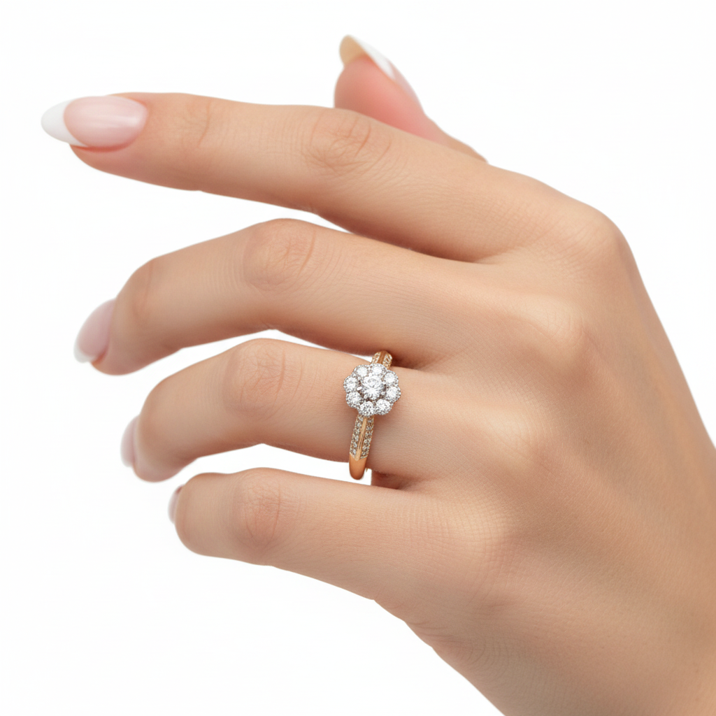 10K Two Tone Gold 37 Diamond Halo Setting Ring