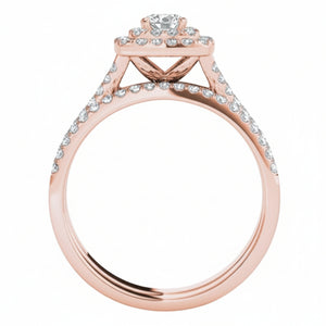 Rose Gold Double Cushion Frame Split Shank Bridal Set Diamond Ring 14k SET: 1.18ct