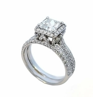 Platinum Halo Princess Cut Canadian Diamond Ring and Band, 1.02ct # 40571044,  TDW: 3.42ct.