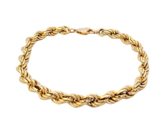 Yellow Gold Rope Chain Bracelet. 14k, 9.45gr, 8.5"