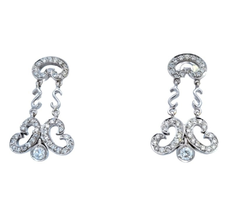 White Gold Dangling Butterfly Diamond Earrings.  18k, 5.3gr, TDW: 1.1ct, VS, FG