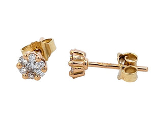 Yellow Gold Cluster Diamond Stud Earrings. 18k, 1.6gr, TDW: 0.3ct, VS, FG