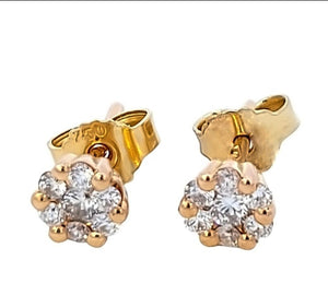 Yellow Gold Cluster Diamond Stud Earrings. 18k, 1.6gr, TDW: 0.3ct, VS, FG