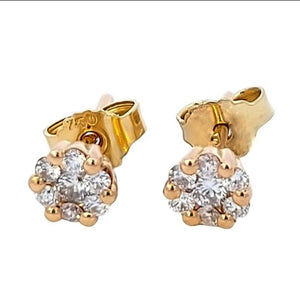 Yellow Gold Cluster Diamond Stud Earrings. 18k, 1.6gr, TDW: 0.3ct, VS, FG