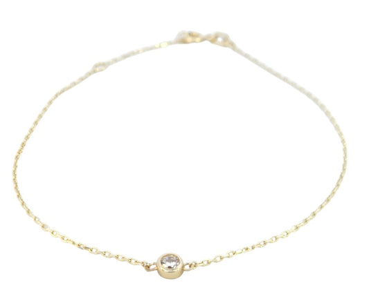 Yellow Gold Bracelet setting with one Cubic Zirconia, 14k,  6 1/2 to 7 1/2 Inches Adjustable