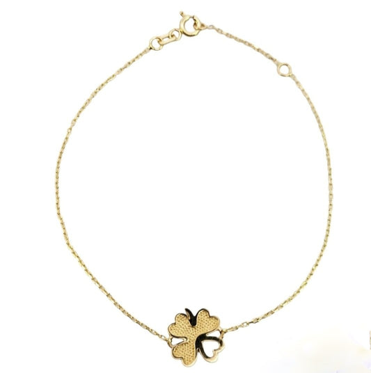 Yellow Gold Bracelet with one flower setting , 14k,  6 1/2 to 7 1/2 Inches Adjustable