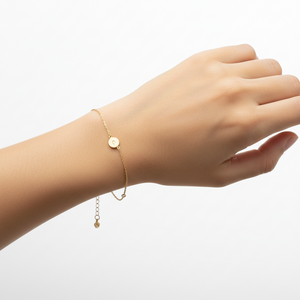 Yellow Gold Bracelet with one Circle setting with Cubic Zirconia, 14k,  6 1/2 to 7 1/2 Inches Adjustable