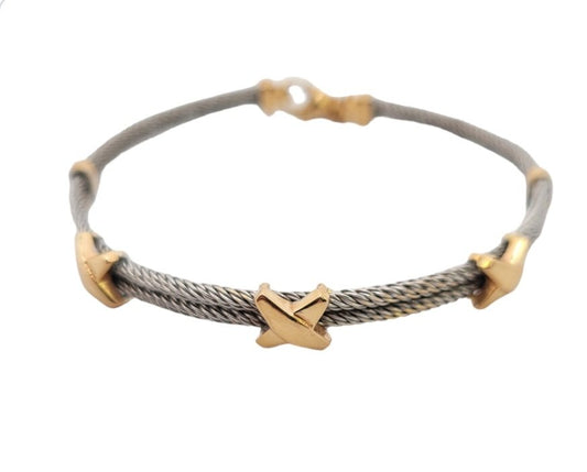 Two-tone  White and Yellow Gold Cable X Bracelet. 18k, 17.09gr