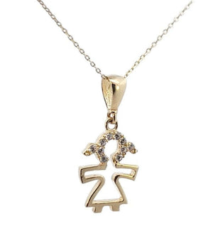 Yellow Gold  Necklace, Baby Girl Pendant  setting with Cubic Zirconia, 14k