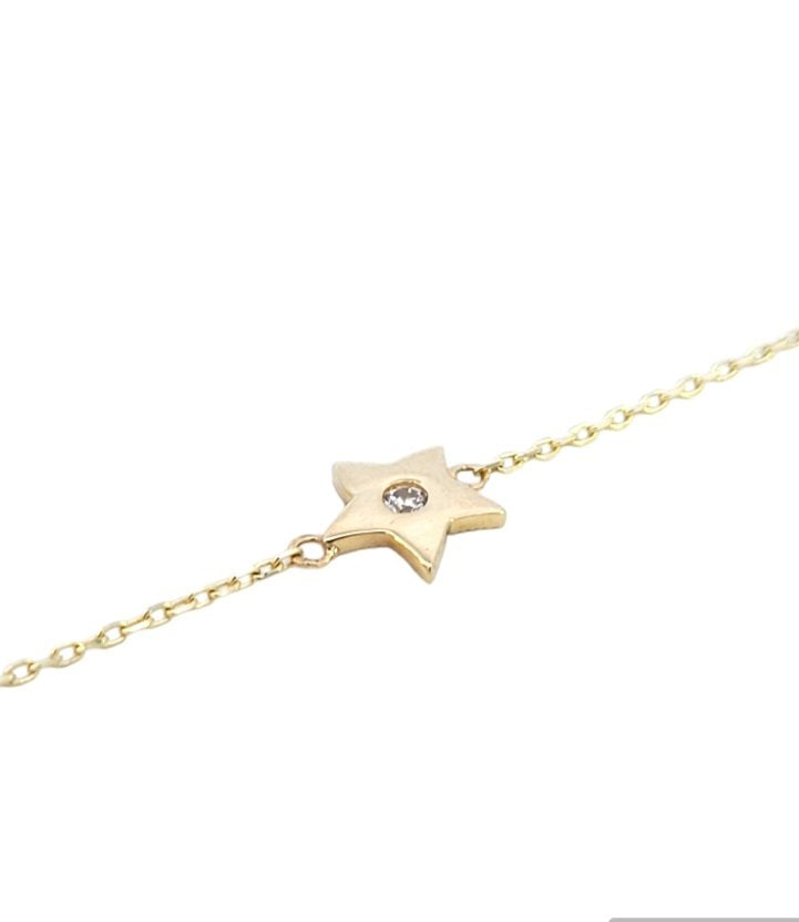 Yellow Gold Bracelet with one Star setting with Cubic Zirconia, 14k,  6 1/2 to 7 1/2 Inches Adjustable