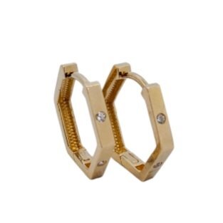 Yellow Gold Hexagonal Earrings setting with Cubic Zirconia, 16mm,14k