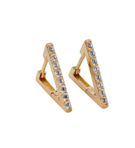 Yellow Gold Triangle Earrings setting with Cubic Zirconia, 16mm,14k