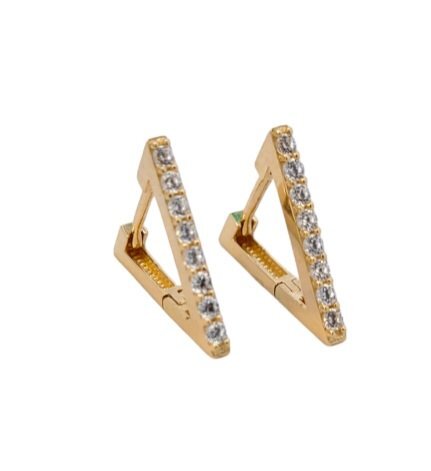 Yellow Gold Triangle Earrings setting with Cubic Zirconia,13 mm, 14k