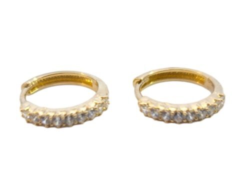 Yellow Gold Round Earrings setting with Cubic Zirconia, 12mm,14k
