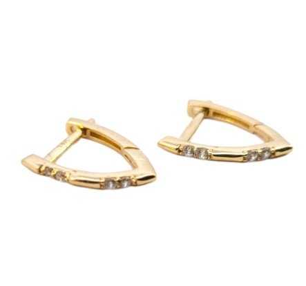 Yellow Gold Triangle Earrings setting with Four Cubic Zirconia, 14k