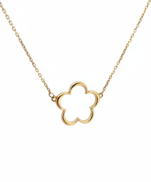 18K Yellow Gold Hallow Flower Shape Necklace.