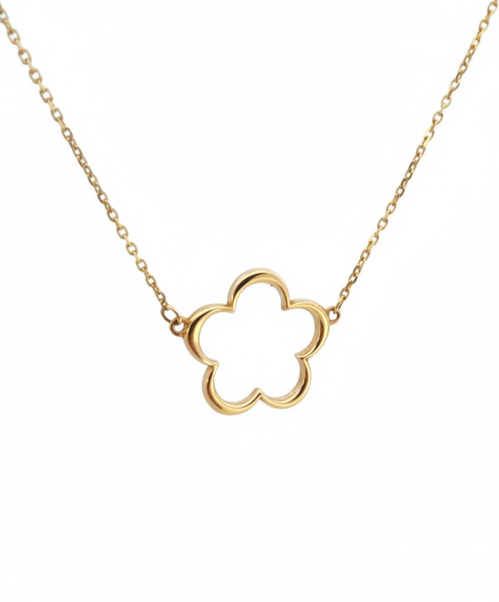 18K Yellow Gold Hallow Flower Shape Necklace.